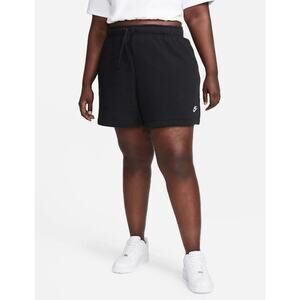 Nike Women's Plus Size Club Fleece Elastic Waist Shorts Black White Logo 2X $45